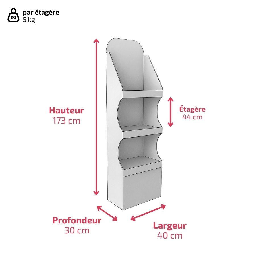 PLV 3 étagères Courchevel - Présentoir PLV carton - packaging en ligne