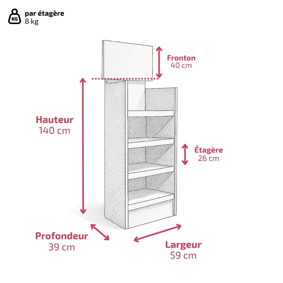 PLV 4 étagères 7 LAUX - Présentoir PLV carton - packaging pas cher