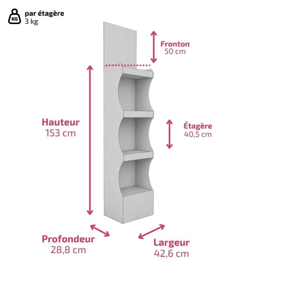 PLV 4 étagères AVORIAZ - Présentoir PLV carton - impression personnalisée