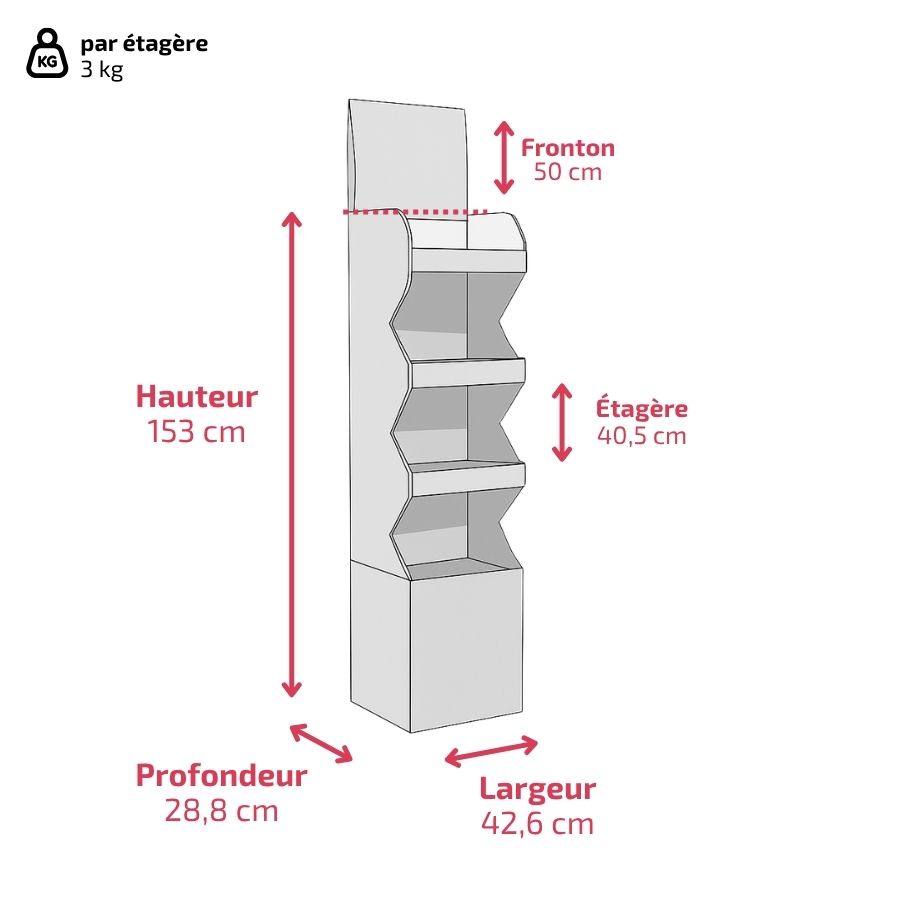 PLV 4 étagères AVORIAZ - Présentoir PLV carton - impression personnalisée