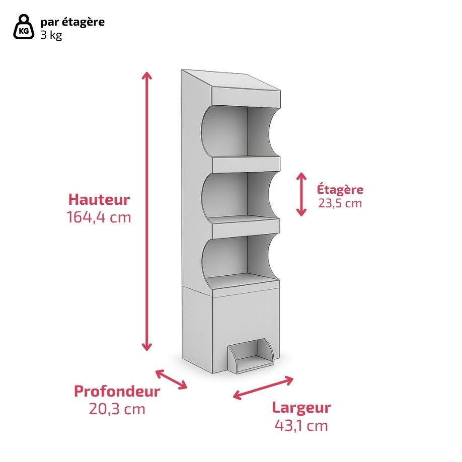 PLV 4 étagères ECRINS - Présentoir PLV carton - fabrication française
