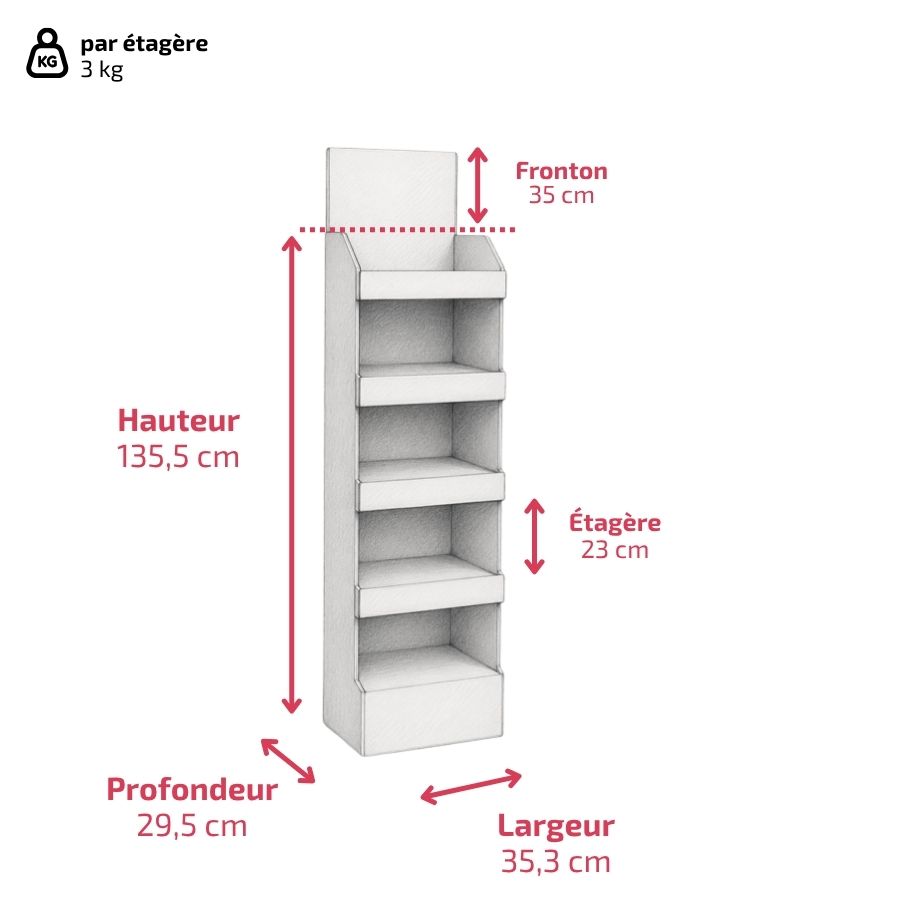 PLV 5 étagères CHAMONIX - Présentoir PLV carton - livraison gratuite