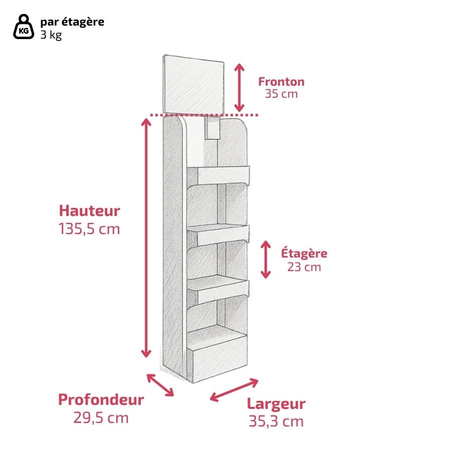 PLV 5 étagères CHAMONIX - Présentoir PLV carton - livraison gratuite