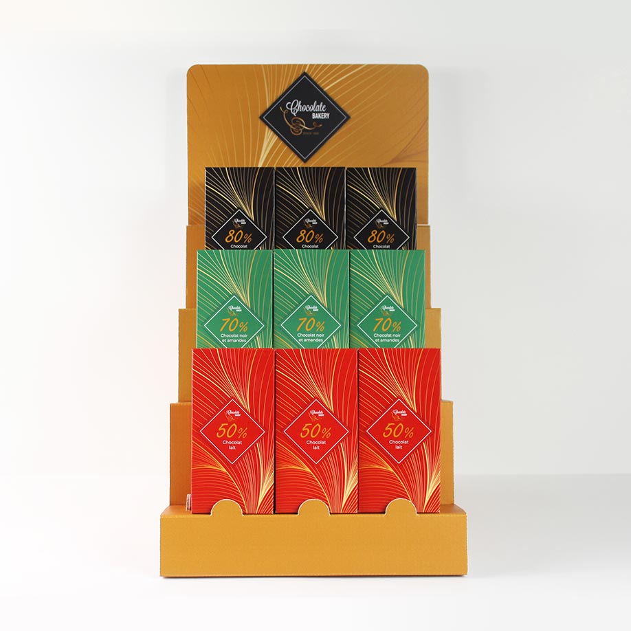 PLV comptoir étui tablettes chocolat - Emballages chocolat - impression personnalisée