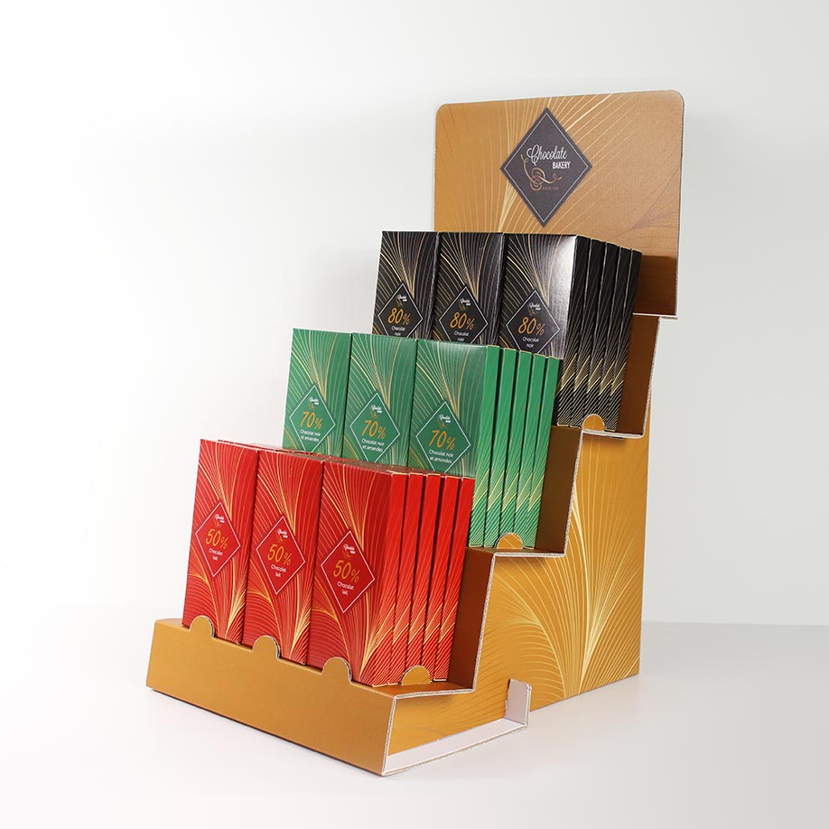 PLV comptoir étui tablettes chocolat - Emballages chocolat - packaging en ligne
